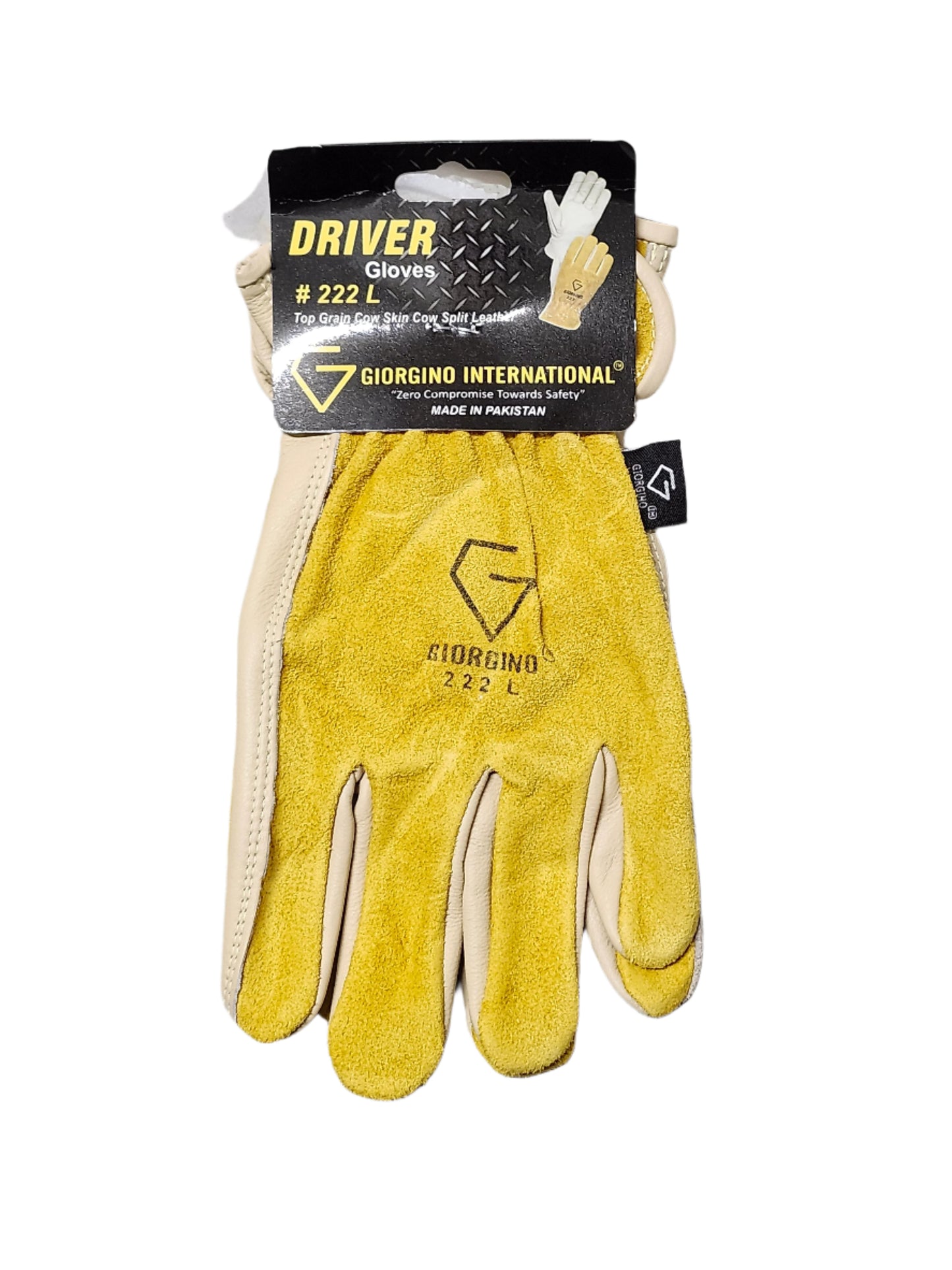 Yellow/Tan work glove split cow leather - Large