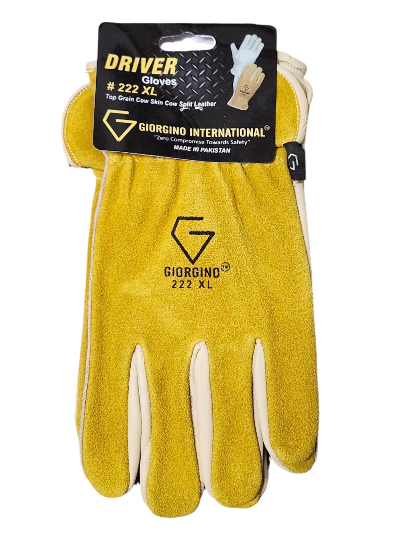 Yellow/Tan work glove split cow leather - Size Xtra Large