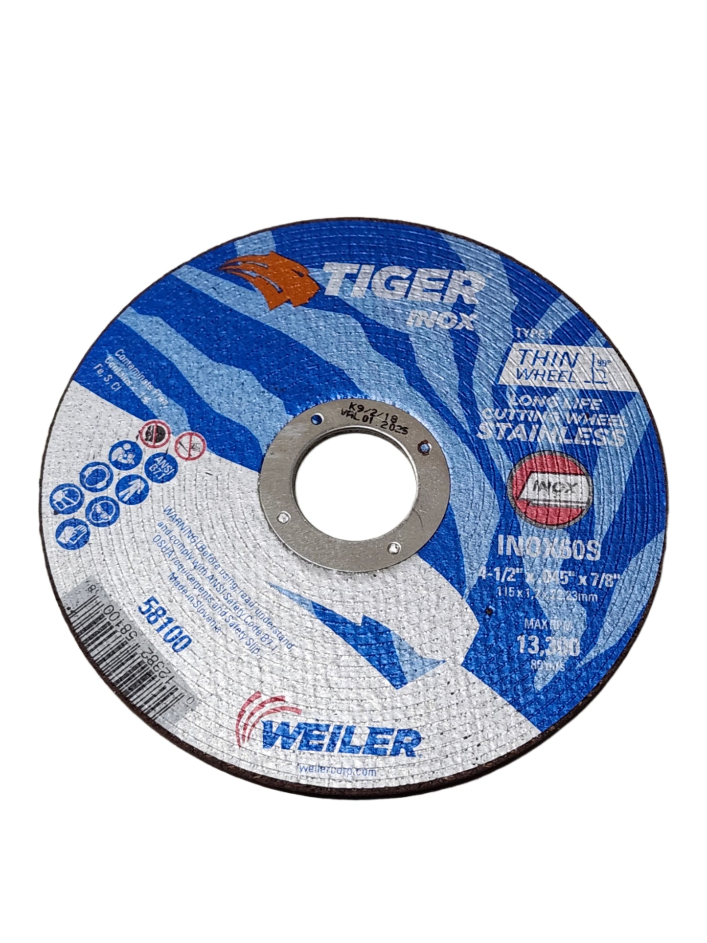 58100 Tiger Inox Cutting Disc 4.5" - .045" - 7/8"