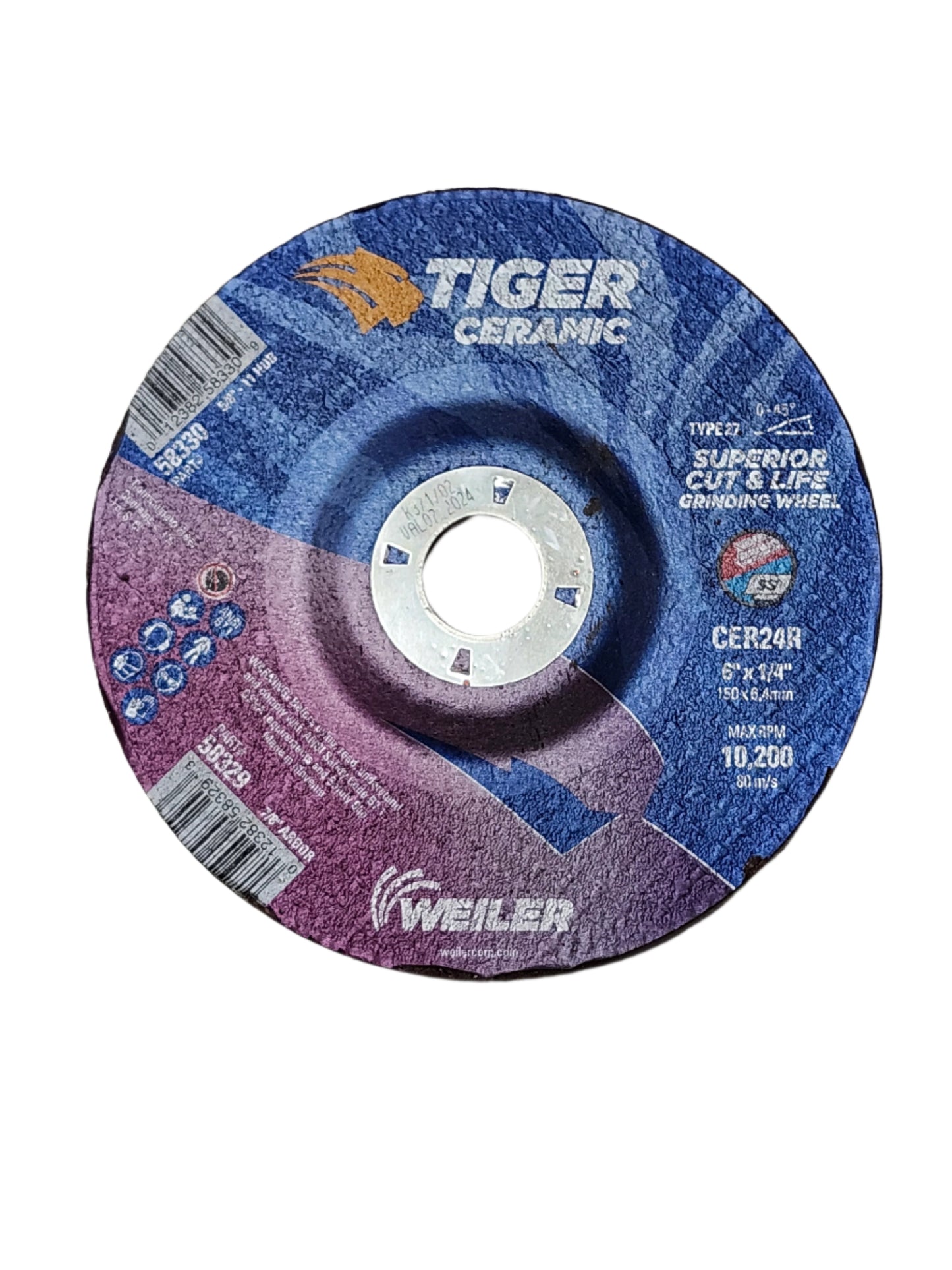58329 Weiler Tiger Ceramic 6" - 1/4" - 7/8" Arbor