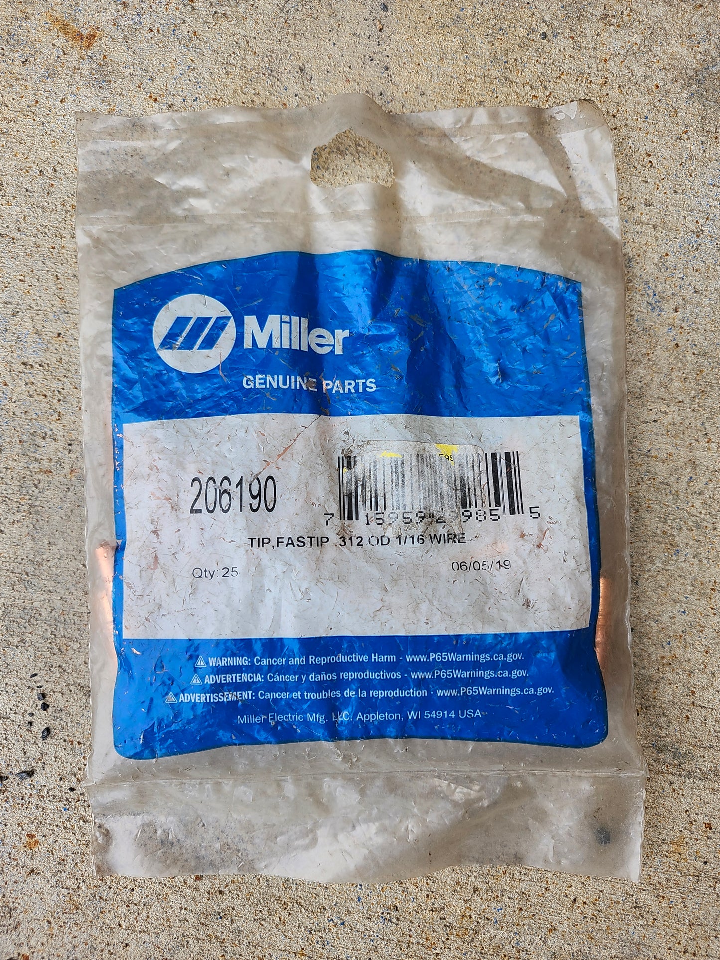 206190 Miller Contact Tips - FastTip 312OD 1/16"