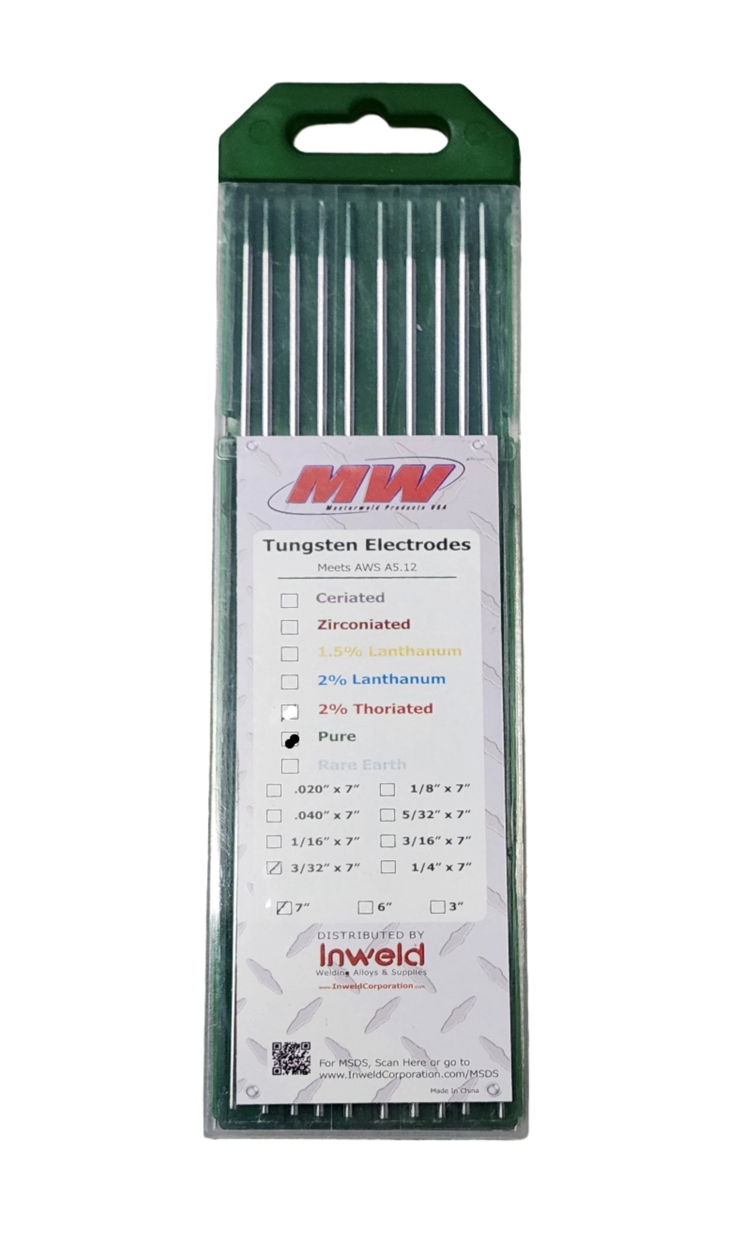 Tungsten Electrodes - Pure 3/32" x 7"