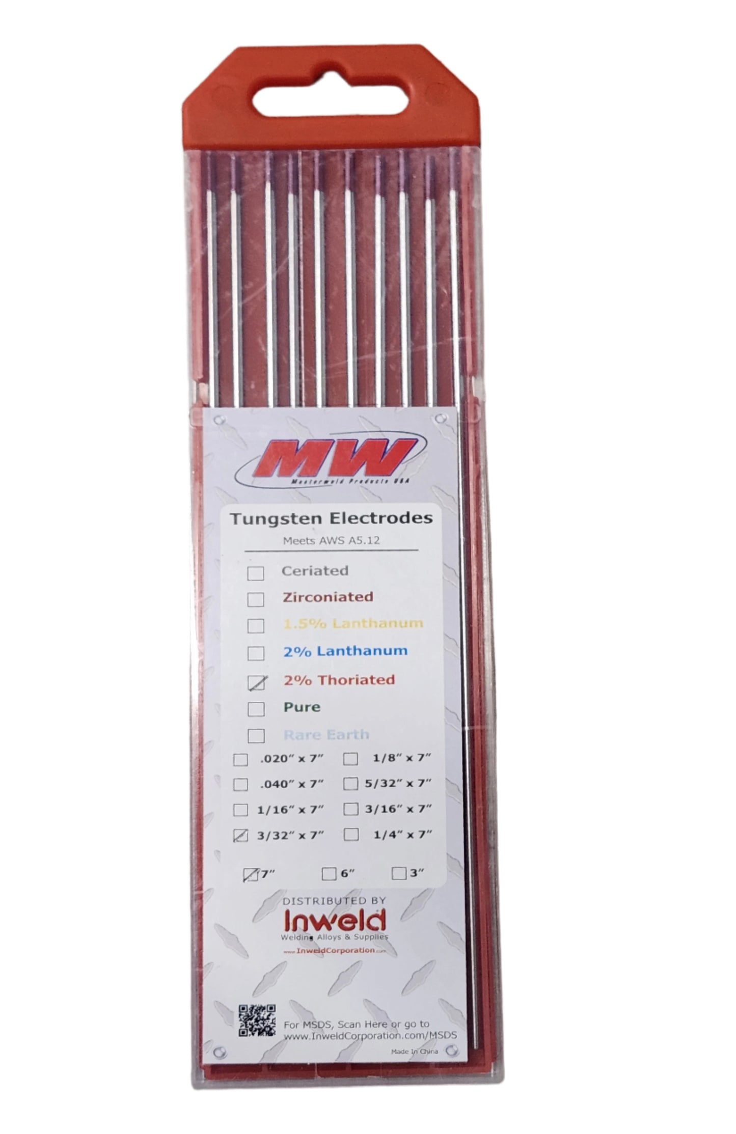 Tungsten Electrodes - 2% Thoriated 3/32" x 7"