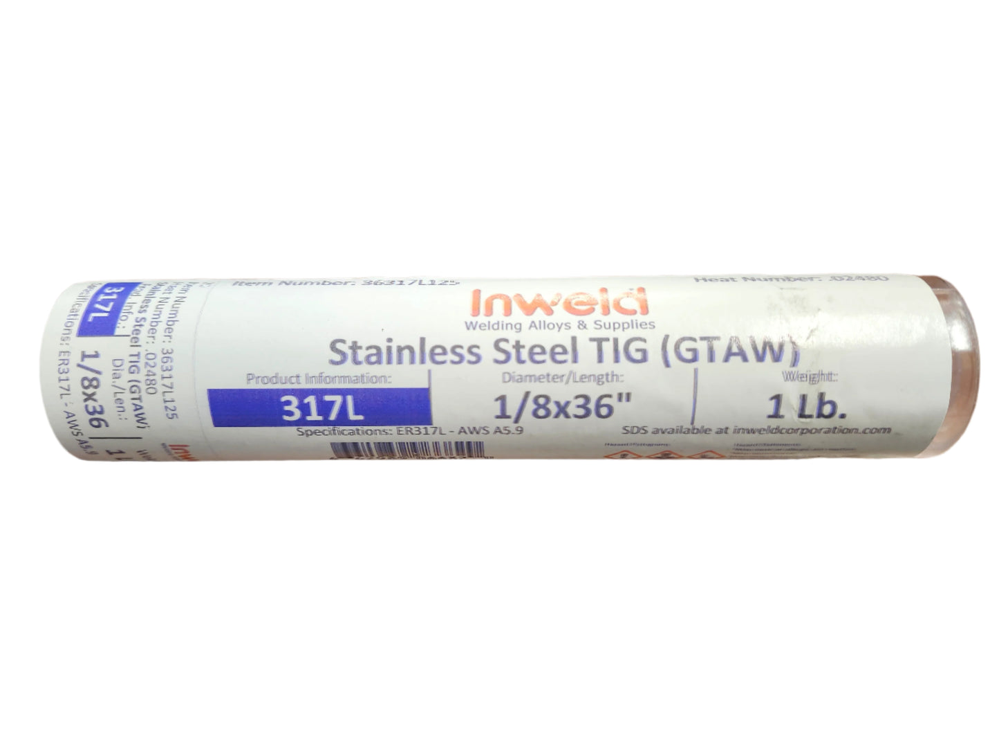 317L 1/8" x 36" x 1 lb tube Stainless Steel Tig Wire