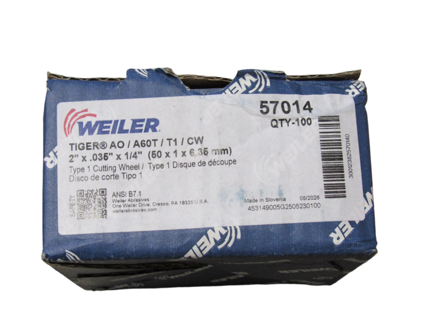 57014 -2" x .035" x 1/4" Disc, Type 1 Cutting Disc
