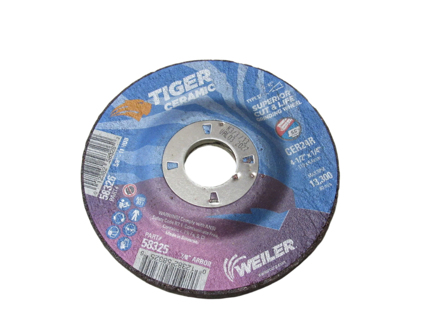 58325 Tiger Grinder Disc 4.5" - 1/4" - 7/8" Arbor -CER24R