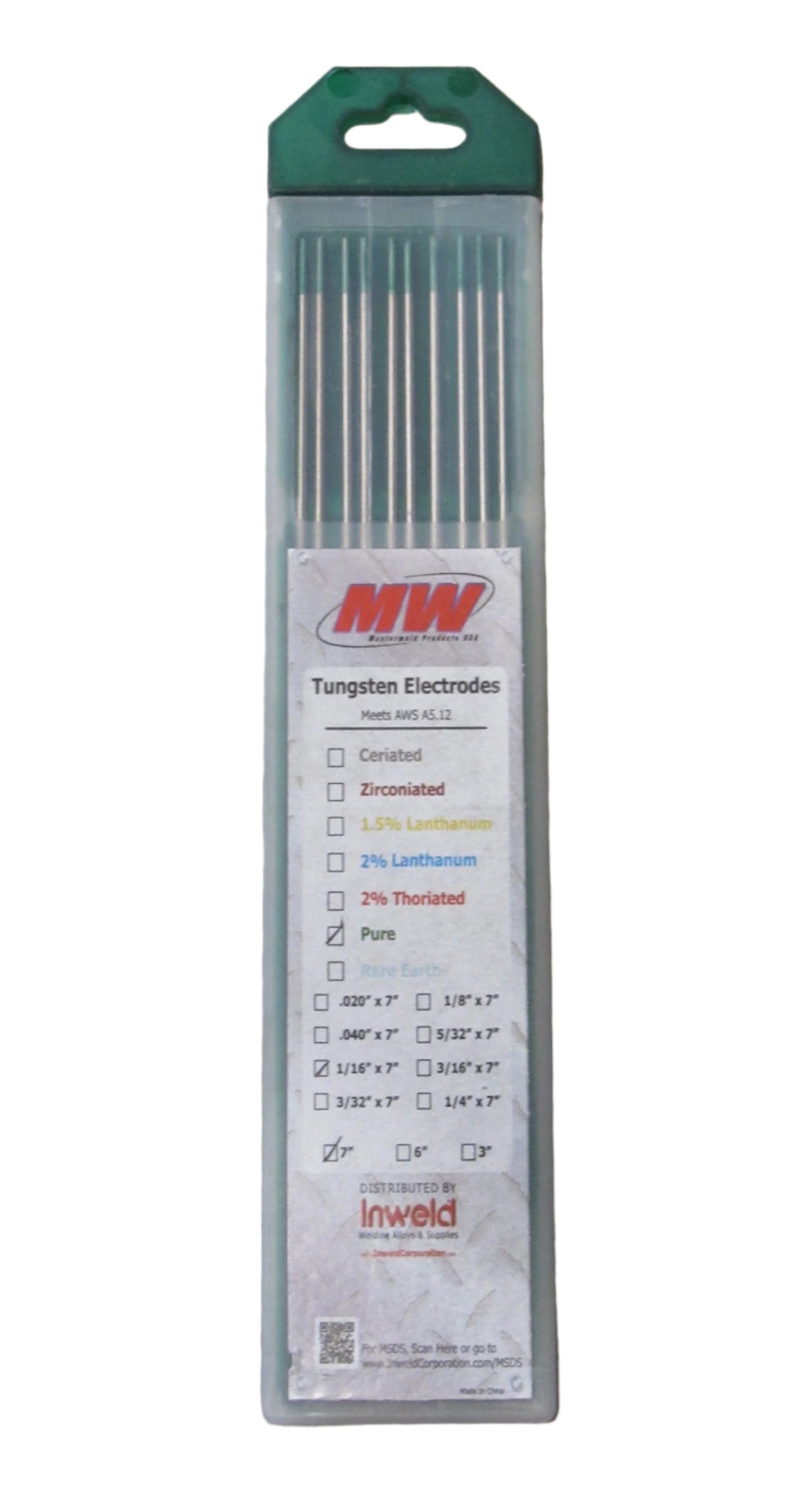 Tungsten Electrodes - Pure 1/16" x 7"