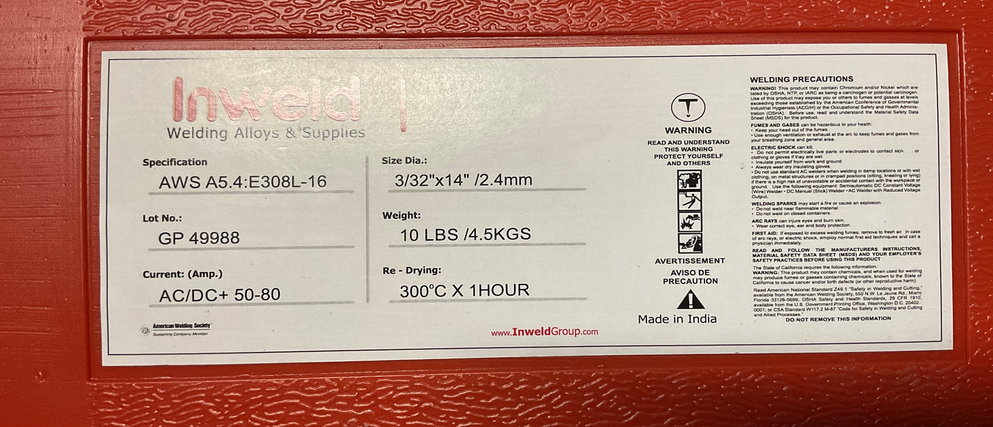 308L-16 3/32 Electrodes 10 LB