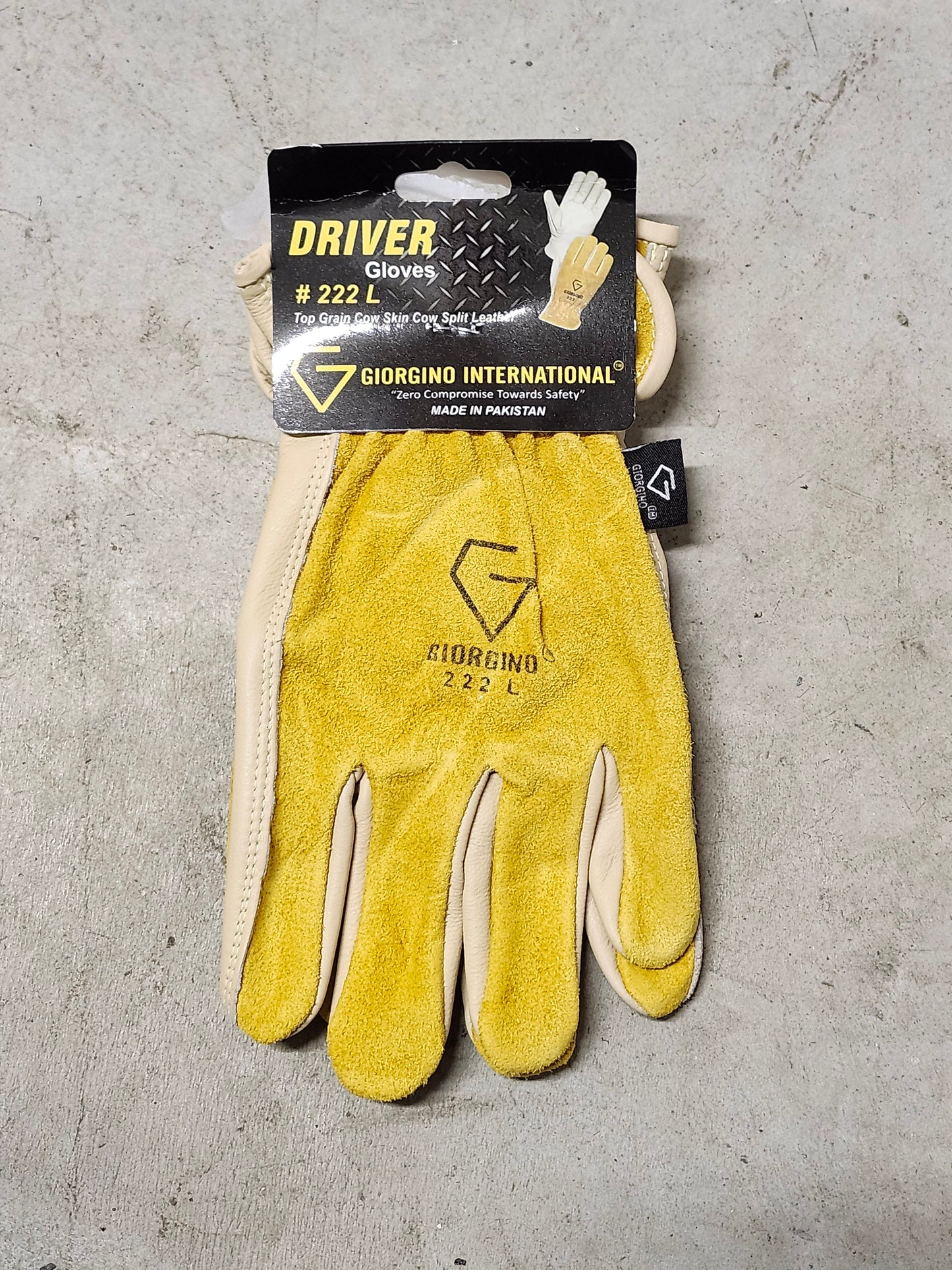 Yellow/Tan work glove split cow leather - Large