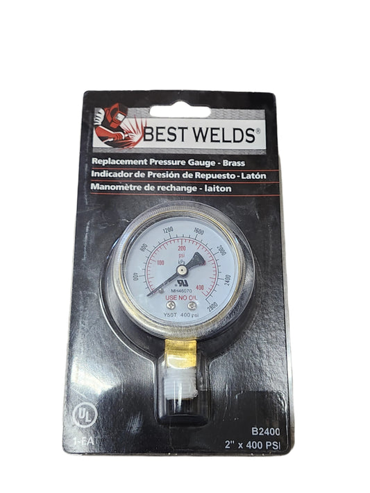 Best Weld - 2" Replacement Compressed Gas Gauge - 1/4" NPT 400 PSI