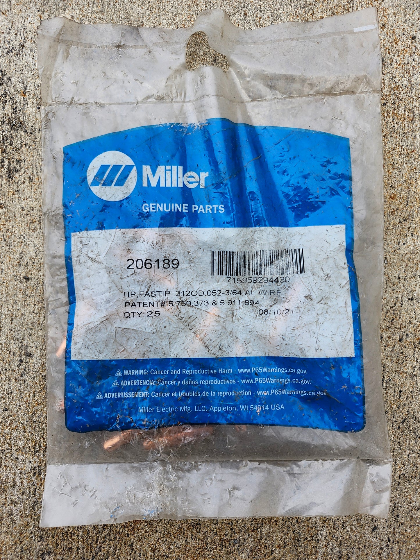 206189 Miller Contact Tips - FastTip 312OD .052"-3/64" Aluminum wire