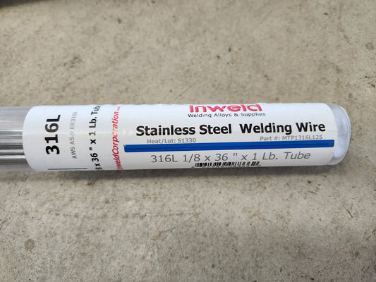 316L 1/8" x 36" x 1 lb tube Stainless Steel Tig Wire