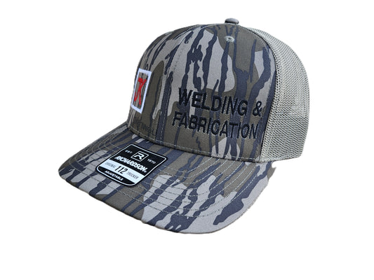 JK Richardson 112 Hat Mossy Oak Bottomland Logo and "Welding & Fab"