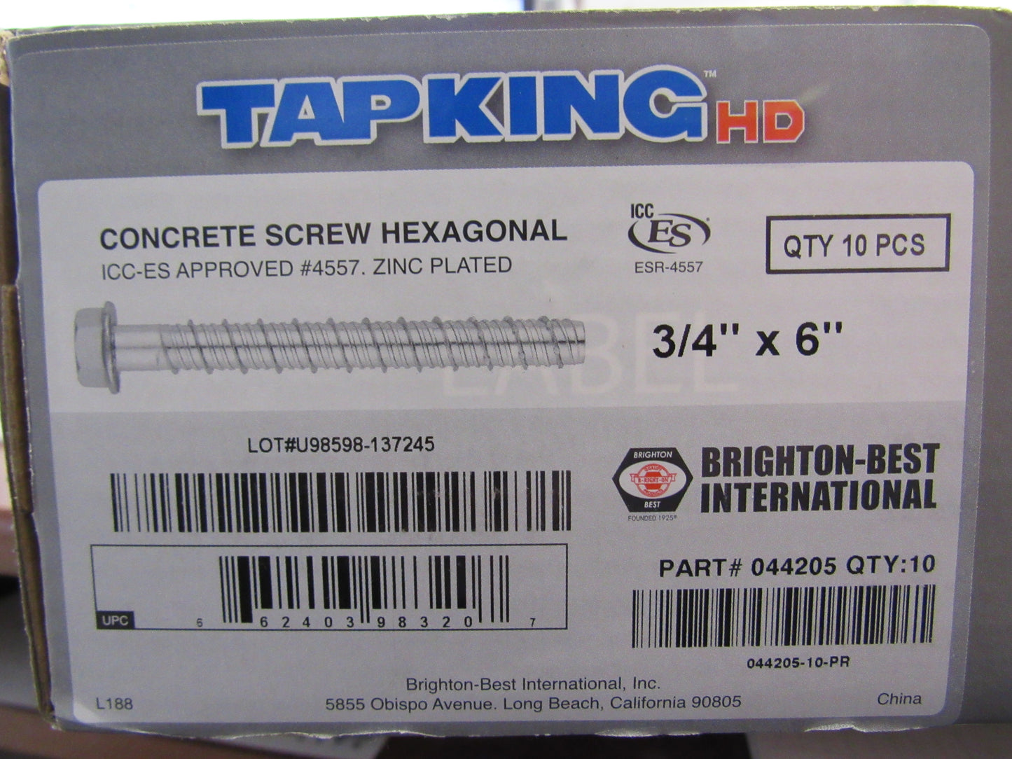 3/4 x 6 HD Zinc Concrete Screw